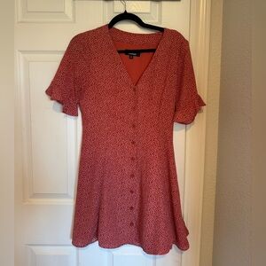 Lulu's Red Patterned V-Neck Dress